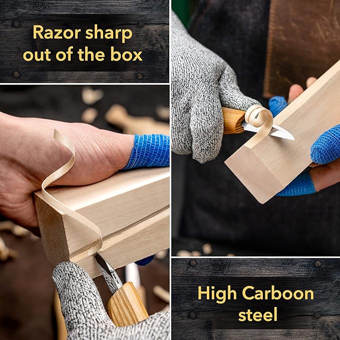 BeaverCraft Wood Carving Knife Kit S15 Whittling Kit for Beginners, Kids - Wood Carving Tools Set with Detail Chip Knife Sloyd Whittling Knives & Leather Strop, Polishing Compound and Tutorials