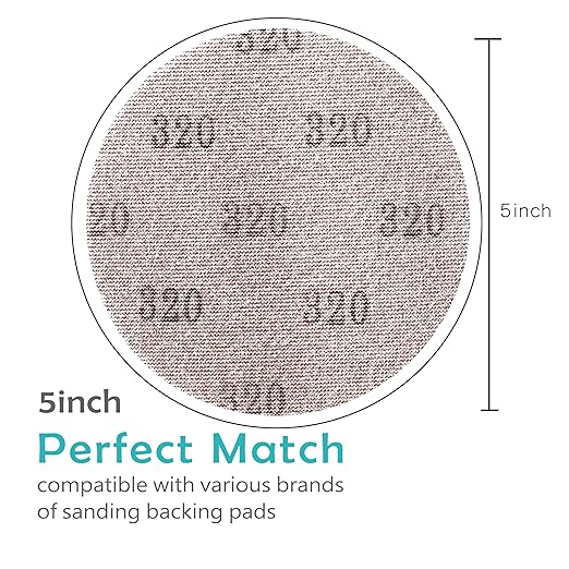 Mesh 5 inch 6 inch Sanding Discs 35PCS Hook and Loop Sanding Discs, Dust-Free, Ideal for Metal, Wood, Composites, Stock Removal, and Fine Finishing (5in, 320 Grit)