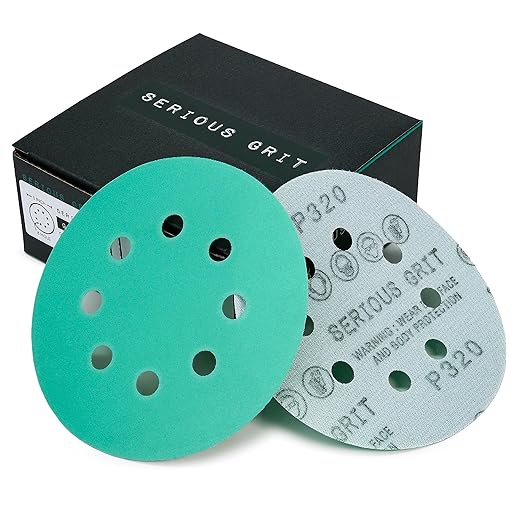 Sanding Discs 5 Inch 8 Hole 320 Grit - Heavy-Duty Hook & Loop Wet Dry Film Sandpaper Discs - Extra Fine Sand Paper for Random Orbital Sanders - Wood, Automotive, Metal, etc - 50 Pack Box