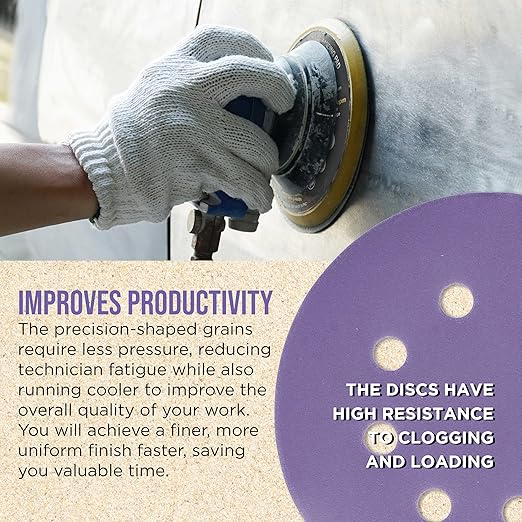 Dura-Gold Premium 400 Grit 5" Purple Film Ceramic Sanding Discs, 8-Hole Pattern, Box of 50 - Dustless Hook & Loop Backing Sandpaper for DA & Random Orbital Sanders - Sand Auto Paint, Wood, Woodworking