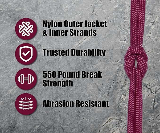 BORED? PARACORD! 550 lb Paracord - Ideal for Crafting, Camping, DIY Projects, Active & Military Outdoors - Strong Survival Rope - Tactical Parachute Cord Type III - Fuchsia 100 Feet