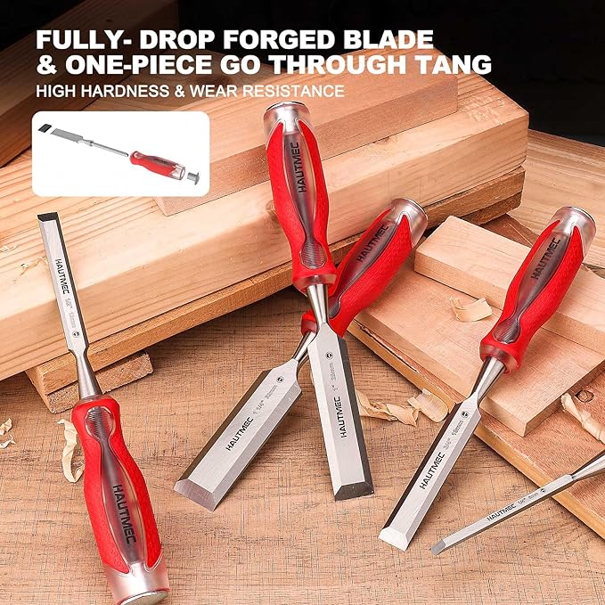 HAUTMEC 3/4" Wood Chisel – High-Impact Drop-Forged CRV Steel, Fully Polished Beveled Edge Blades, Heavy-Duty Strike Cap & Extended Anti-Skid Handle – HT0361