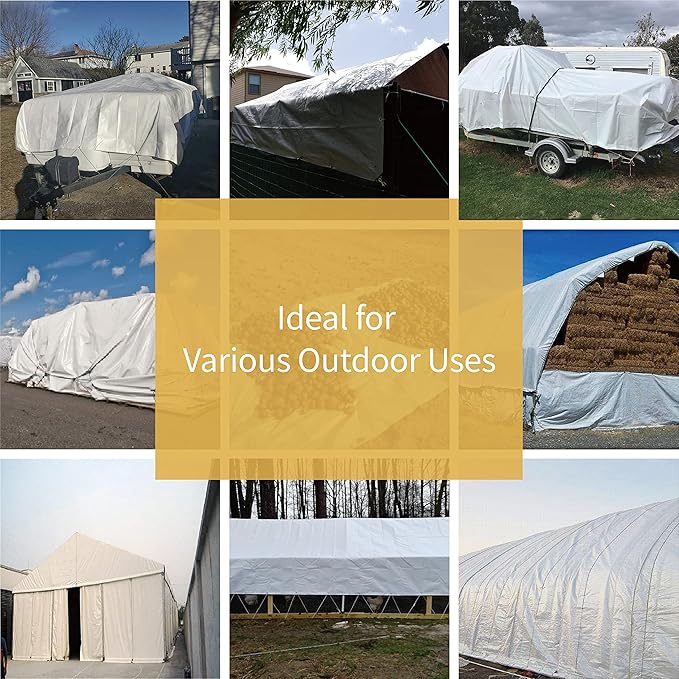 GUARD SHIELD Super Heavy Duty White Ploy Tarp Cover 8x10 Feet Waterproof Tarps 16mil Thick UV and Tear Resistant Tarpualin