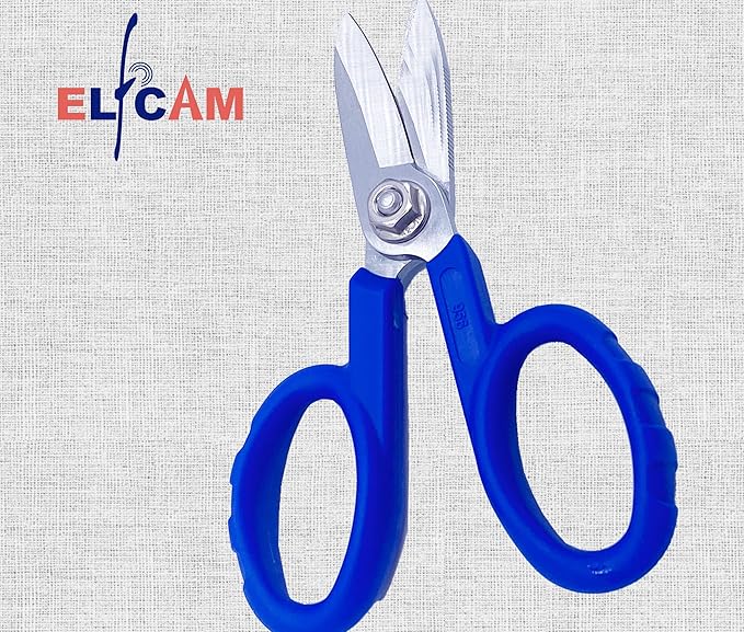 Elfcam® - Kevlar Scissors for Fiber Optics, Super Multi Cutter Made in High Carbon Alloy Steel, Serrated Blade Shear for Gripping Materials, Manufactured by Nusharp (KS-1)