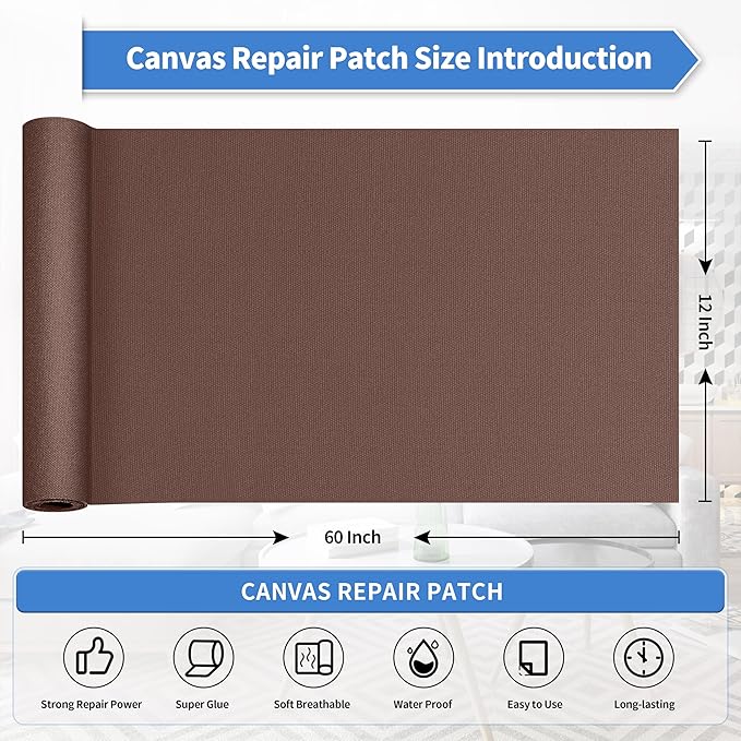 KING MOUNTAIN Canvas Repair Tape,Outdoor Gear Patch, 12×60 Inches,Waterproof,Self-Adhesive for Repairing Boat Covers,Sun Shades,Sofas,Tents,Lounge Chairs,Awnings (Brown)