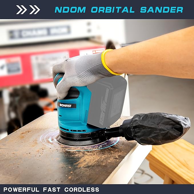 IRONFIST Brushless Random Orbital Sander, 6 Speeds Max 13500rpm, 5” Electric Sander Cordless 21V with Dust Collector and 23pcs accessories Included Battery and Charger