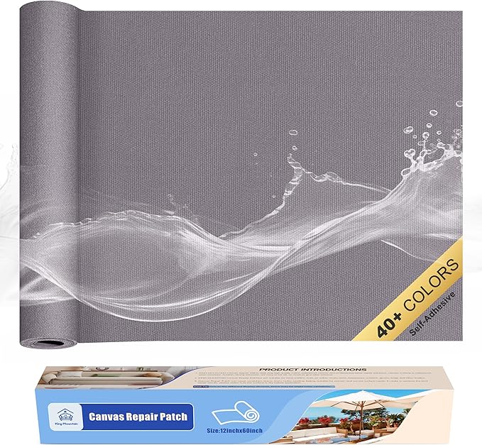 KING MOUNTAIN Canvas Repair Tape,Outdoor Gear Patch, 12×60 Inches,Waterproof,Self-Adhesive for Repairing Boat Covers,Sun Shades,Sofas,Tents,Lounge Chairs,Awnings (Grey)