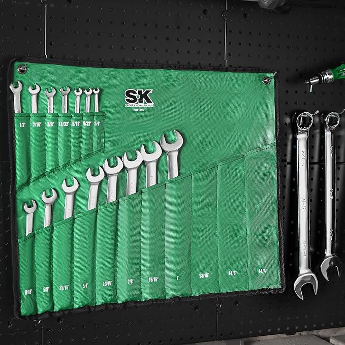 SK Combination Wrench Set, SAE 1/4" to 1-1/4", 18-Piece, SuperKrome Finish, Premium CR-V Construction, with Rolling Pouch