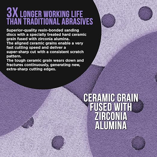 Dura-Gold Premium 100 Grit 5" Purple Film Ceramic Sanding Discs, 8-Hole Pattern, Box of 50 - Dustless Hook & Loop Backing Sandpaper for DA & Random Orbital Sanders - Sand Auto Paint, Wood, Woodworking