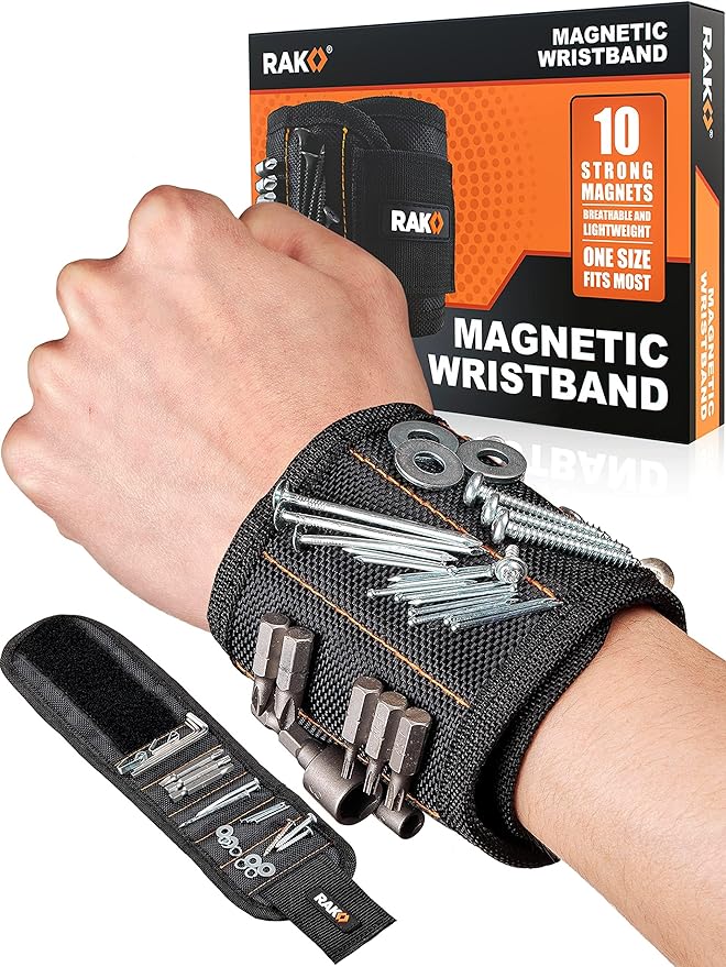 RAK Magnetic Wristband for Holding Screws, Nails, Drill Bits for Men - Premium Nylon with Lightweight Powerful Magnets, Magnetic Wristband for Tools, Gifts for Dad, Husband, Grandpa, Handyman