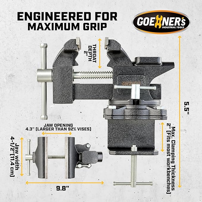 Updated 2-In-1 Bench Vise or Table Vise 4.5 Inch, Clamp Vice for Workbench Constructed with Cast Steel, Heavy Duty Workbench Vise Swivel for Woodworking