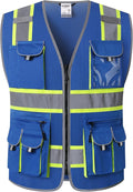 JKSafety 10 Pockets Hi-Vis Neon Color Frontal Zipper Mesh Safety Vest for Men Women Safety Utility for works Comply to ANSI/ISEA Standards (86-Blue 3XL)