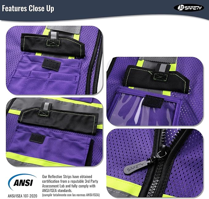 JKSafety Hi Vis Reflective Safety Vests for Men Women High Visibility Vest with Pockets Mesh Fabric Construction Safety Apparel Neon Vest for Work (220-PurpleB XXL)