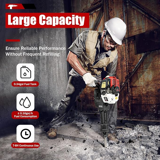 52CC 2 Stroke Demolition Jack Hammer, Gas Powered Concrete Breaker Punch Drill Jack Hammer, Heavy Duty Concrete Breaker for Trenching,Chipping,Breaking Holes