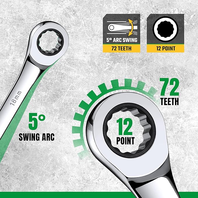 SK Ratcheting Wrench Set, Combination Wrench Set, 25-Piece, SAE 1/4" to 1", Metric 8 to 19mm, 72-Tooth, Premium CR-V Construction, with Rack Organizer