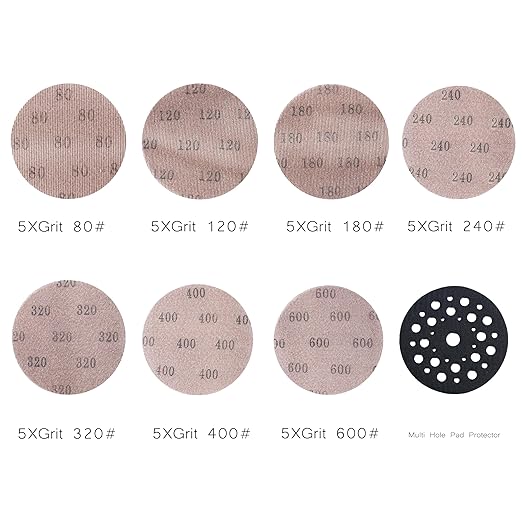 Mesh 5 inch 6 inch Sanding Discs 35PCS Hook and Loop Sanding Discs, Dust-Free, Ideal for Metal, Wood, Composites, Stock Removal, and Fine Finishing (5in, Assorted Grits & Pad)