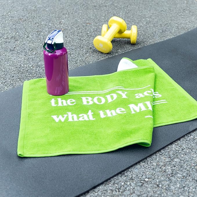 Luzia Workout Towels with Motivational Quotes for Sweat (Pack of 4) - mot-to Lightweight and Super Absorbent for Exercise, Sports, Workout, Fitness, Gym, Yoga, Running and Travel (Green)