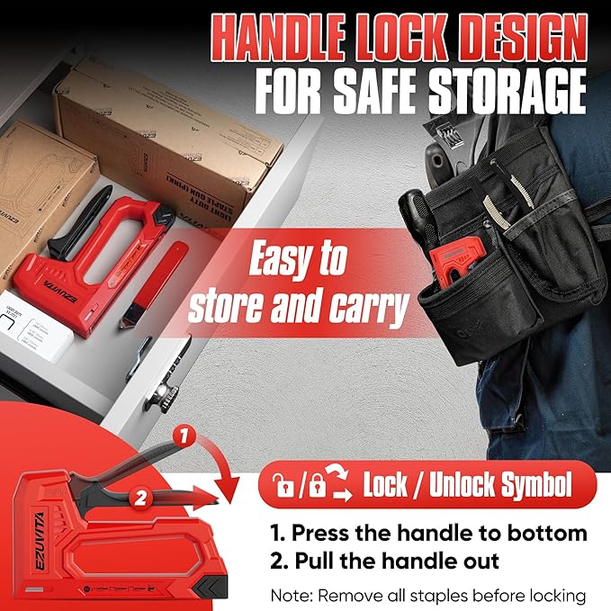 Light Duty Staple Gun for Wood, Red Upholstery Staple Gun Kit with 2000pcs JT21 Staples 1/4, 5/16, 3/8 inch and Staple Remover, Stapler Gun for Crafts, DIY, Classroom, Decoration