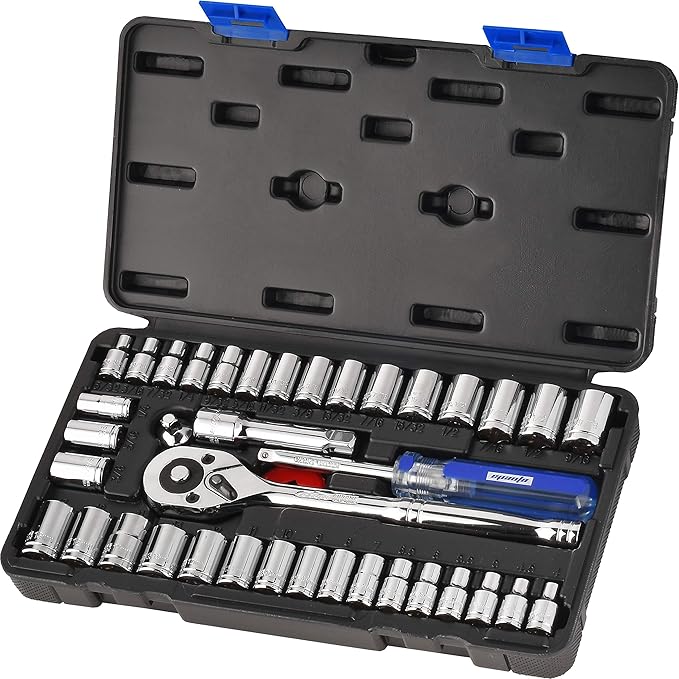 EPAuto 40 Pieces 1/4-Inch & 3/8-Inch Drive Socket Set with 72 Tooth Reversible Ratchet
