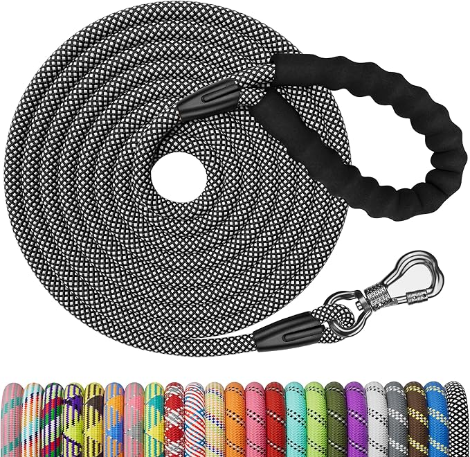 NTR Heavy Duty Dog Leash, Black 10MM 15FT Training Leash with Swivel Lockable Hook and Comfortable Padded Handle, Dog Lead for Walking, Hunting, Camping, Backyard for Small Medium and Large Dogs