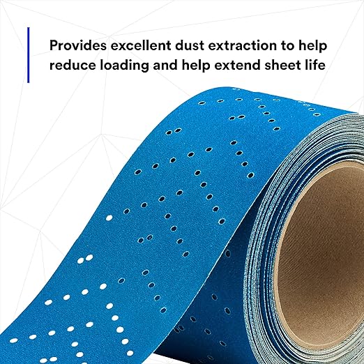 3M Hookit Blue Abrasive Sheet Roll, 36191, Multi-Hole, 2.75 in x 13 yd, 180+ Grade, Automotive Sanding Roll Sandpaper for Coating Removal, Body Repair, Auto Sanding