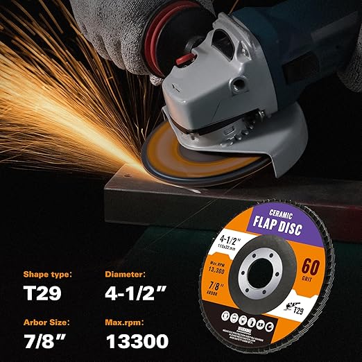 10 Pack Ceramic Flap Discs 4 1/2 for Angle Grinder, 60 Grit 7/8” Arbor Flap Wheels for Rust Removal, Sanding and Finishing,T29