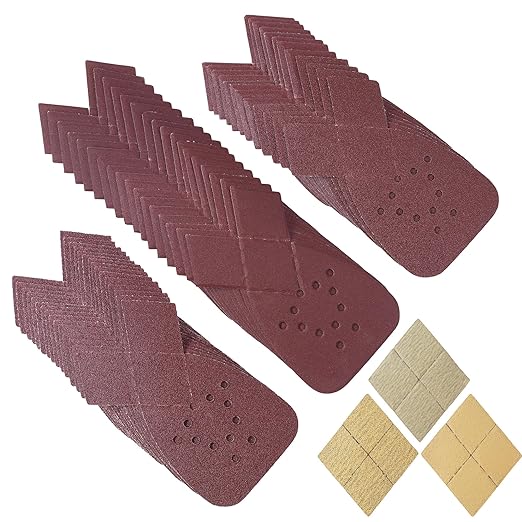 S SATC Mouse Sander Pads 50 PCS Mouse Detail Sander Sandpaper with Extra 3 Tips 60/80/120/150/240 Grits Assortment Mouse Sandpaper 5-1/4" x 3-3/4" 12 Holes