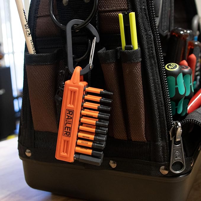 Screwdriver Bit Holder Storage Organizer – Railer 20-Hole Black Bit Holder with Carabiner