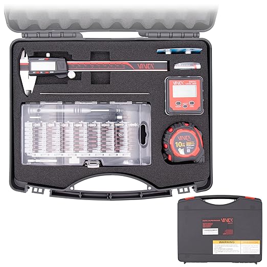 VINCA Digital Caliper Set, DCLA-01 6"/150mm Digital Caliper, 10ft Tape Measure, Digital Level, 63 in 1 Screwdriver Set, 6" Ruler