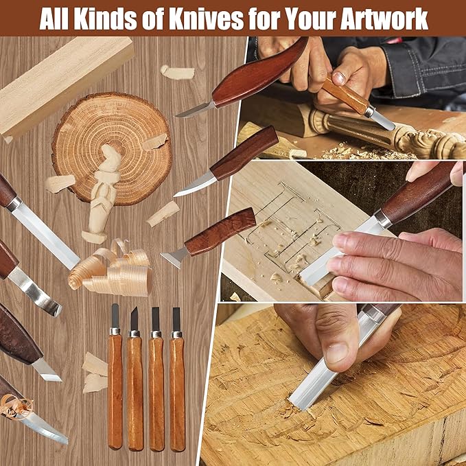 ZGROCK Wood Carving Kit Deluxe Whittling Knife Set 18PCS Wooden Carving Tools with Large PU Leather Case for Beginner Carpenter Experts