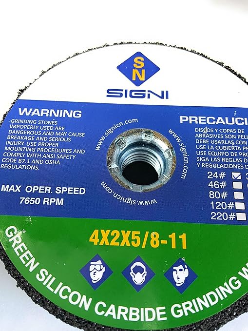 SIGNI 4 Inch Green Grinding Stone with 5/8-11 Thread (1 Pack, 4X2X5/8-11,120 Grit)