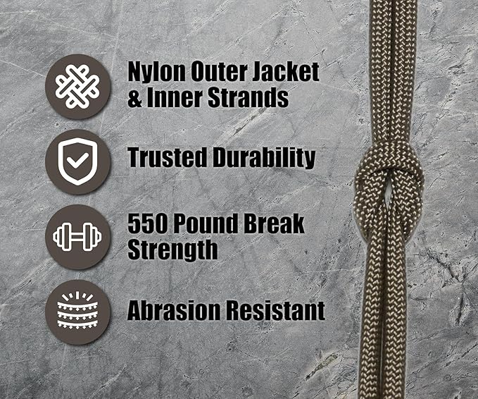 BORED? PARACORD! 550 lb Paracord - Ideal for Crafting, Camping, DIY Projects, Active & Military Outdoors - Strong Survival Rope - Tactical Parachute Cord Type III - Tan 1000 Feet