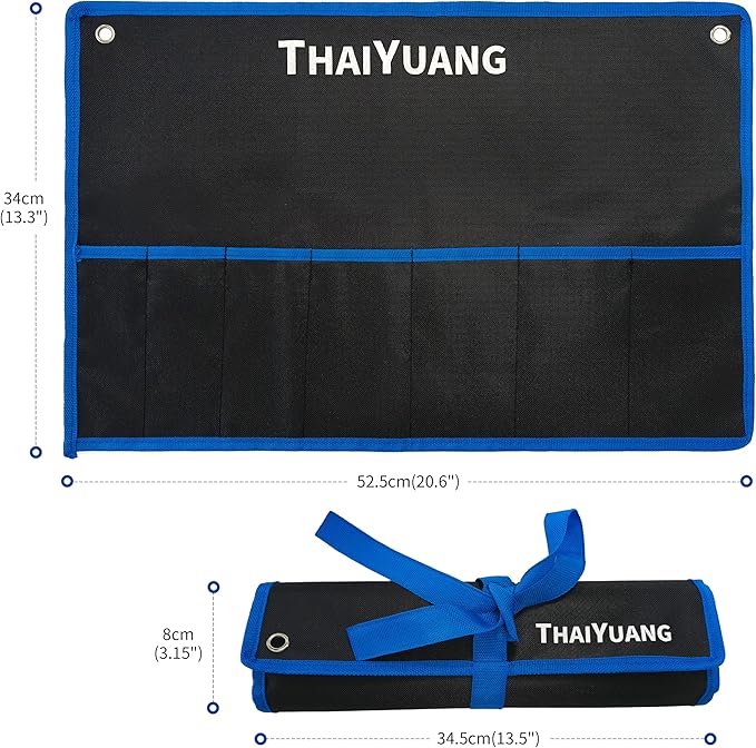 2-Pieces Roll Up Wrench Pouch SAE, Heavy Duty Canvas Tool Wrench Organizer Bag 7+13 Pockets (Only Pouch)