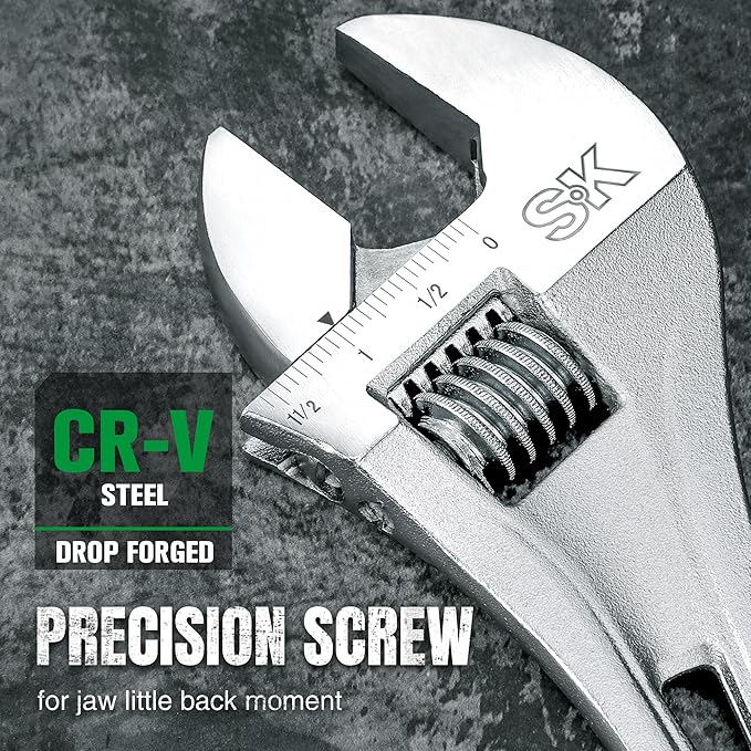 SK 2-Piece Adjustable Wrench Set, 10-Inch, 12-Inch, Cr-V Steel, SAE & Metric Scales