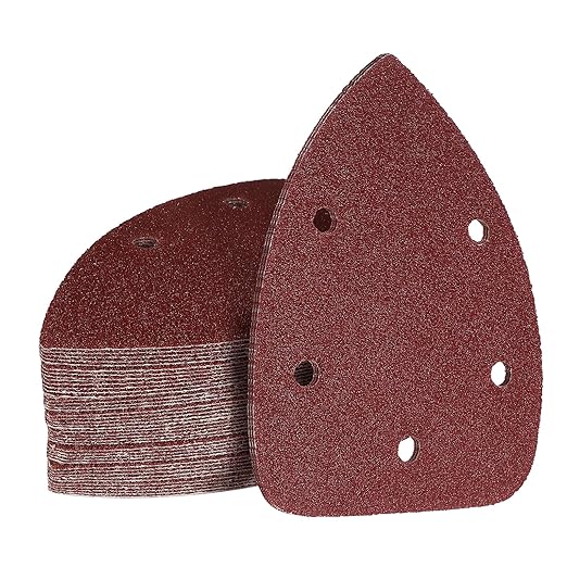 60 Grit Mouse Sander Sandpaper, Jamiikury 5 Hole Detail Sander Sandpaper Palm Sander Paper Mouse Sanding Pads Hook and Loop Sanding Sheets - Pack of 50