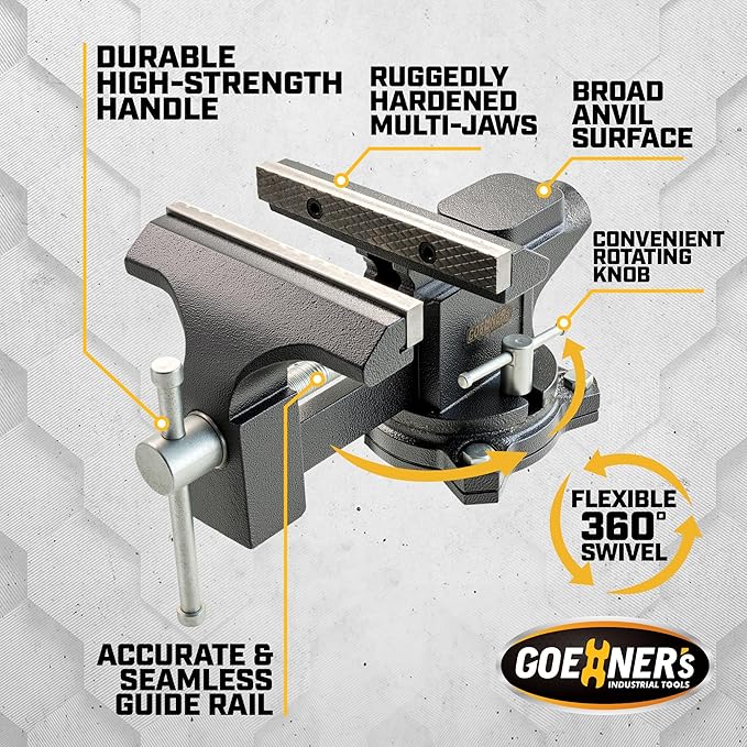 [Upgraded] Bench Vise 6” - Table Vice For Workbench, Utility Vise with Heavy Duty Cast Iron, Multi-Jaw, 270 Degree Swivel Base, Larger Anvil, Easy Adjustment for Woodworking, Workshop DIY Uses