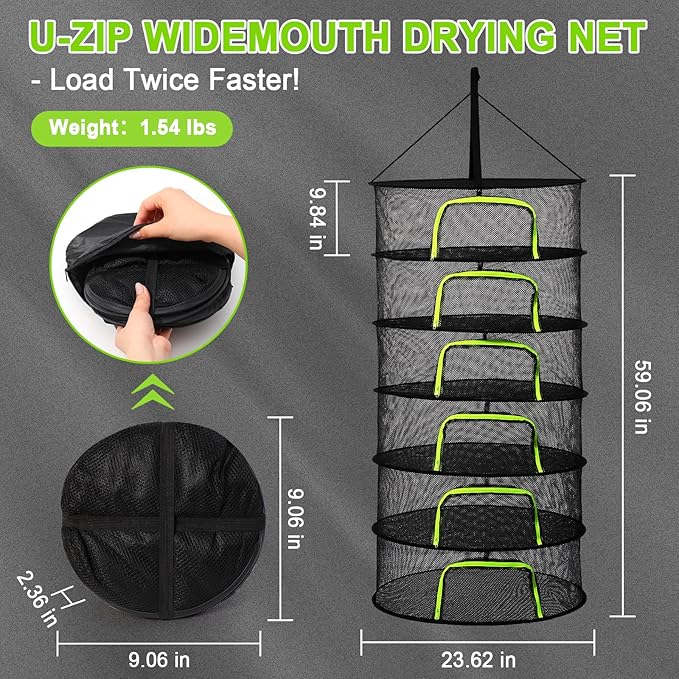 LUKETURE 6-Layer Herb Drying Rack Hanging Mesh Net,Windproof Drying Rack w/U-Zipper Design & Hook - Foldable & Collapsible for Plants, Herbs, Flowers, Fish, Clothes | Save Space | Natural Drying