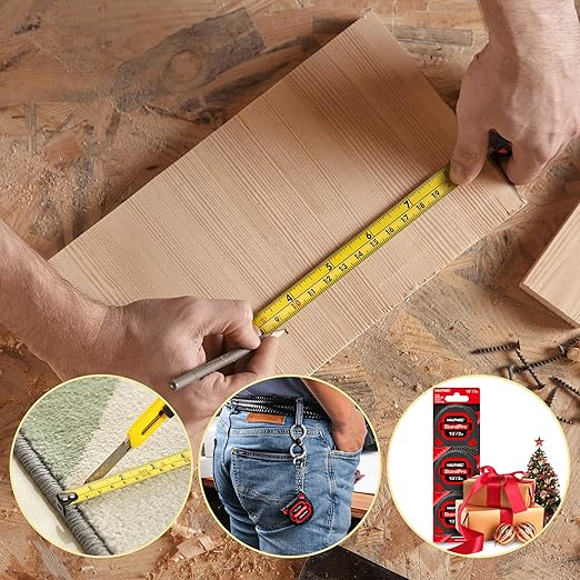 HAUTMEC 3 PC Small Mini Tape Measure, Keychain Measuring, Metric and Imperial Scales, Retractable Pocket Measurement Suitable for Homeowners, HT0252