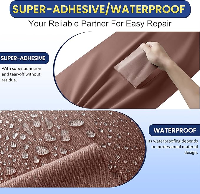 Self-Adhesive Canvas Repair Tape, 16" x 40" Waterproof Canvas Repair Patch, Fabric Patch Repairs Kit for Furniture, Tents, Sunbrellas, Boat Covers Awnings, Couches, Clothes, Bags Dark Brown