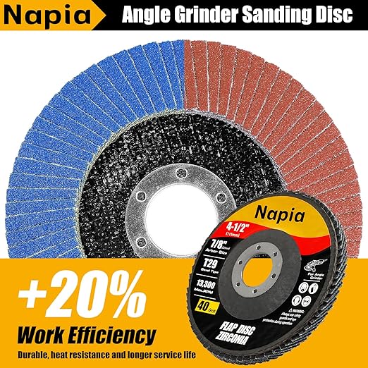 Flap Discs 4 1/2" for Angle Grinder Sanding-Disc - Napia 4 1/2 Flap Disc 40 Grit T29 Zirconia Grinding Wheel, 7/8 Inch Grinding Wheels 4 1/2 inch for Metal, Wood, Stainless Steel Finishing- 40 Pack