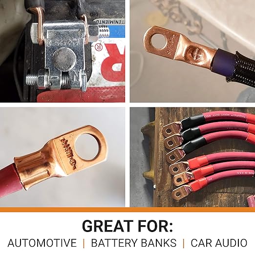 SELTERM 10pcs 250 MCM - 5/16" Stud - Battery Lugs, Heavy Duty Wire Lugs, Ring Terminals, Battery Cable Ends,250 kcmil Terminals, UL Bare Copper Eyelets Electrical Battery Terminal Connectors