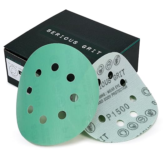 Sanding Discs 5 Inch 8 Hole 1500 Grit - Heavy-Duty Hook & Loop Wet Dry Film Sandpaper Discs - Ultra Fine Sand Paper for Random Orbital Sanders - Wood, Automotive, Epoxy, etc - 50 Pack Box