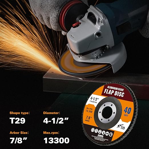 40 Pack Flap Discs 4 1/2 for Angle Grinder 40 60 80 120 Grit Grinding Wheels 4.5 x 7/8 Inch Sanding Disc, Aluminum Oxide Abrasive, Type 29