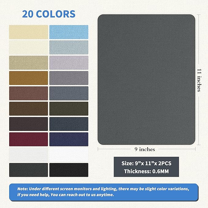KING MOUNTAIN Canvas Repair Patch 9 x11 Inch 2 Pcs Self-Adhesive Waterproof Fabric Patch for Sofas, Tents, Furniture,Tote Bags, Car Seats (Dark Grey 2.0)