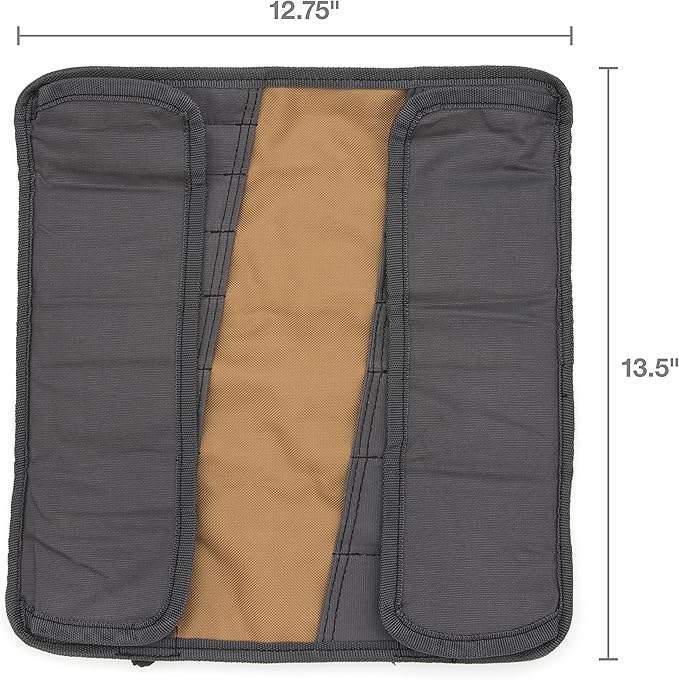 Dickies Small Wrench/Screwdriver Organizer Roll for Mechanics, 16 Tool Pockets, Durable Canvas Construction, 13.5 in. x 12.75 in. Unrolled, Grey/Tan