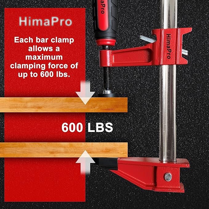 HimaPro 6 Inch Bar Clamp Set, 4 Pack 600 lbs Load Limit Medium Duty Quick Release Steel F Clamp, Ideal for Woodworking, Metalworking, and DIY Projects