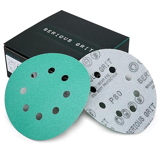 Sanding Discs 5 Inch 8 Hole 80 Grit - Heavy-Duty Hook & Loop Wet Dry Film Sandpaper Discs - Medium Grit Sand Paper for Random Orbital Sanders - Wood, Automotive, Metal, etc - 50 Pack Box