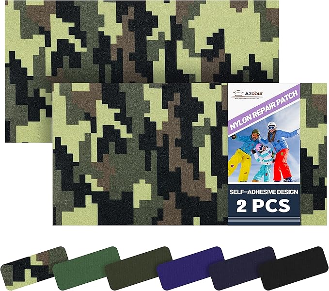 Azobur 2-Pack Nylon Repair Patches Self Adhesive Vinyl Outdoor Camping Gear Repair Kit,Waterproof Fabric Repair Patches for Down Jacket, Tent, Sleeping Bag （10X20cm)