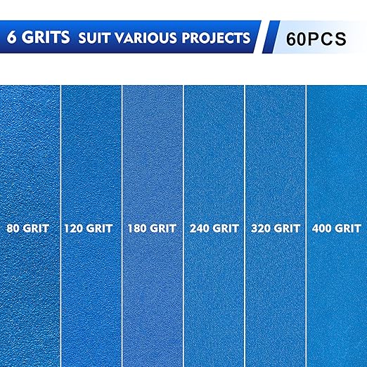 SpeTool Mouse Shape Sandpaper for Ryobi Detail Sander, 60PCS Ceramic Aluminum Oxide Sanding Discs Assortment 80 120 180 240 320 400 Grit - 6 Hole Hook and Loop Palm Sander Sanding Pads
