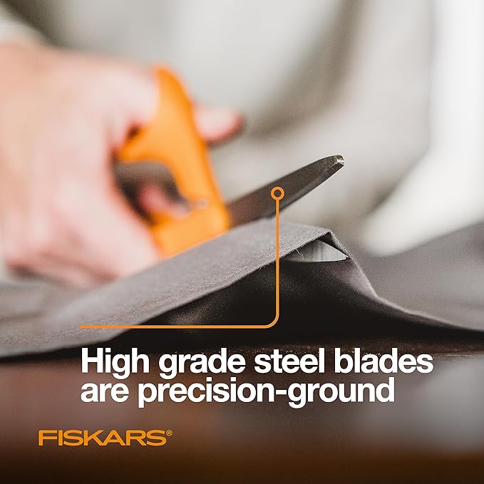 Fiskars 8" Original Orange-Handled Stainless Steel Scissors, Ergonomic and Keeps Material Flat, Sharp All-Purpose Paper and Fabric Scissors for Office, Arts, and Crafts